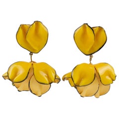 Cilea Paris Dangling Resin Clip-on Earrings Yellow Poppy Flower