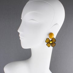 Cilea Paris Dijon Mustard Resin Dangle Floral Clip Earrings