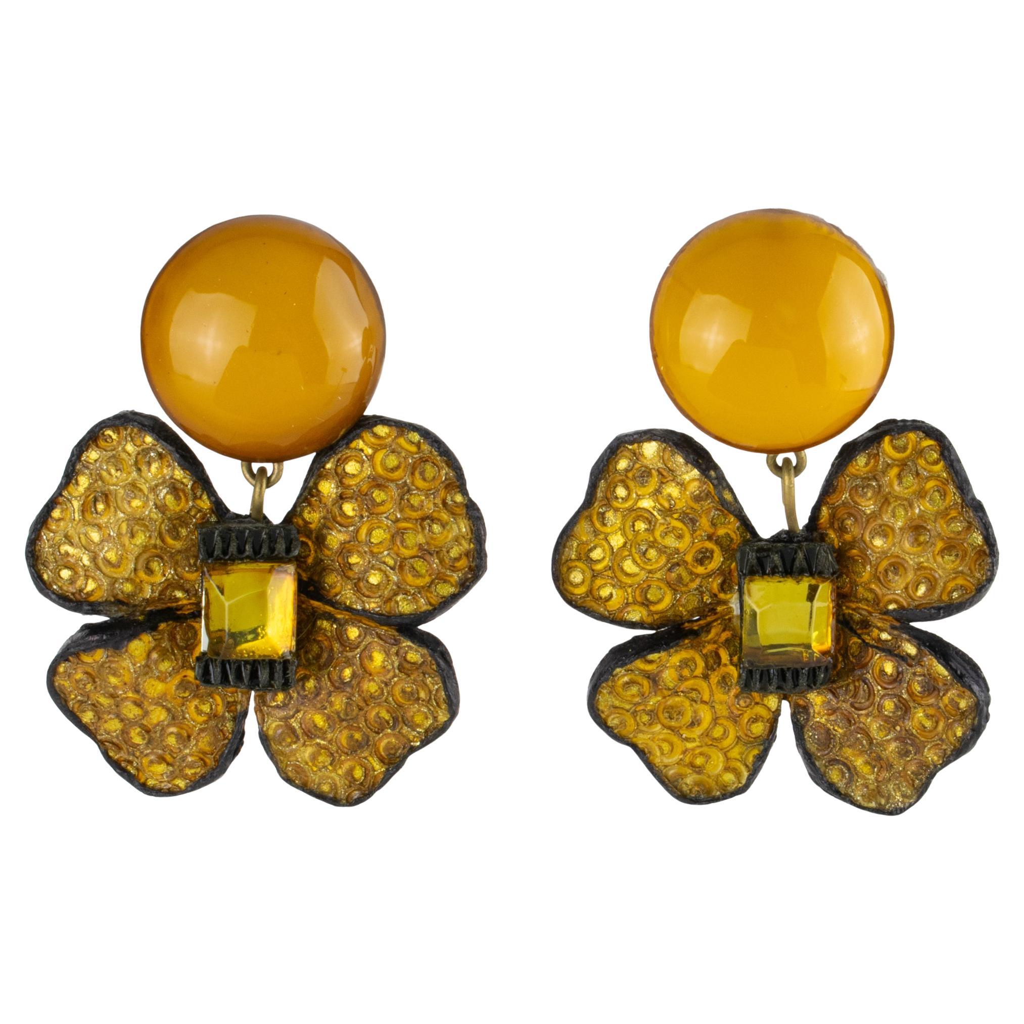 Orecchini a clip floreali in resina Cilea Paris Dijon Mustard