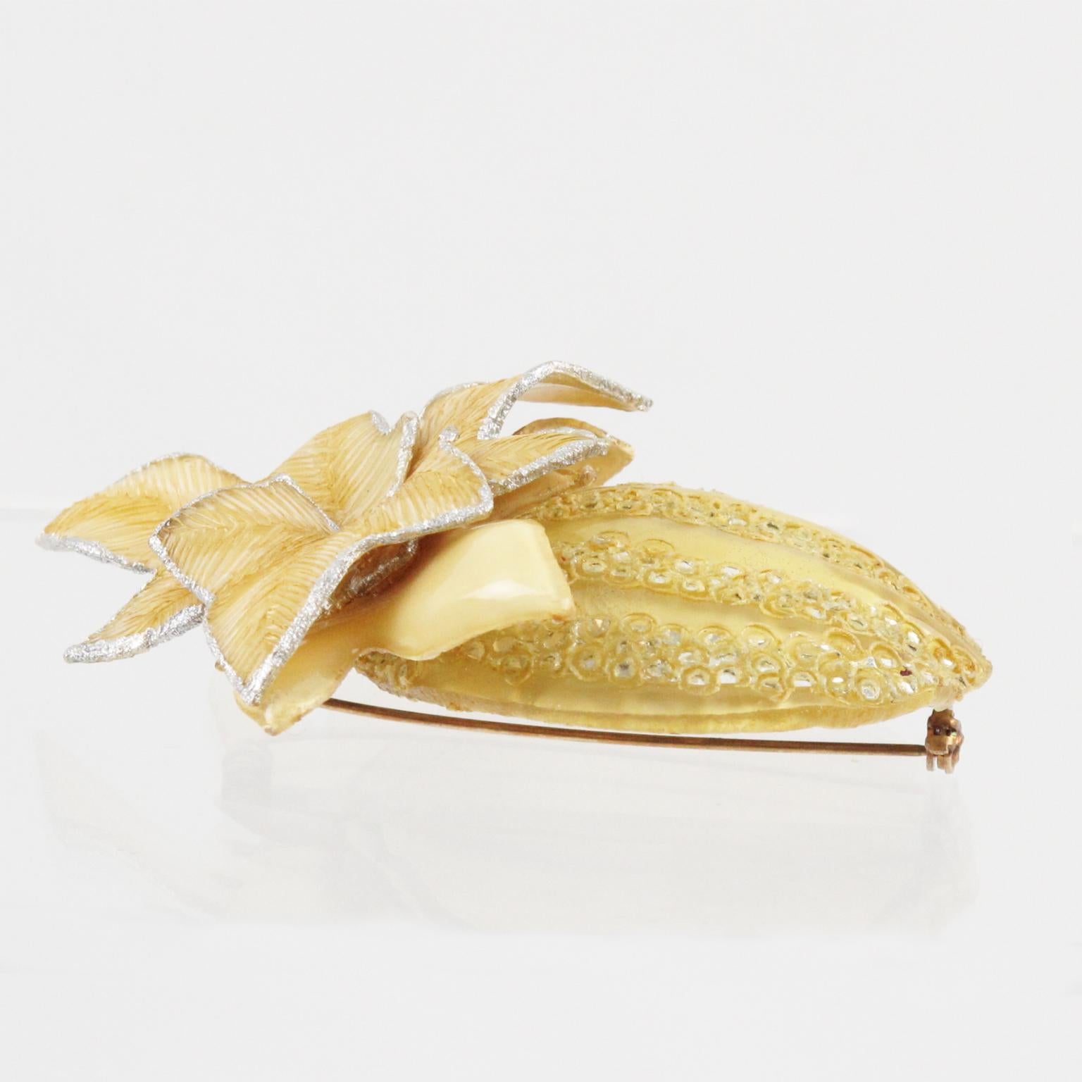 Cilea Paris Fantasy Yellow Pumpkin Resin Pin Brooch For Sale 2