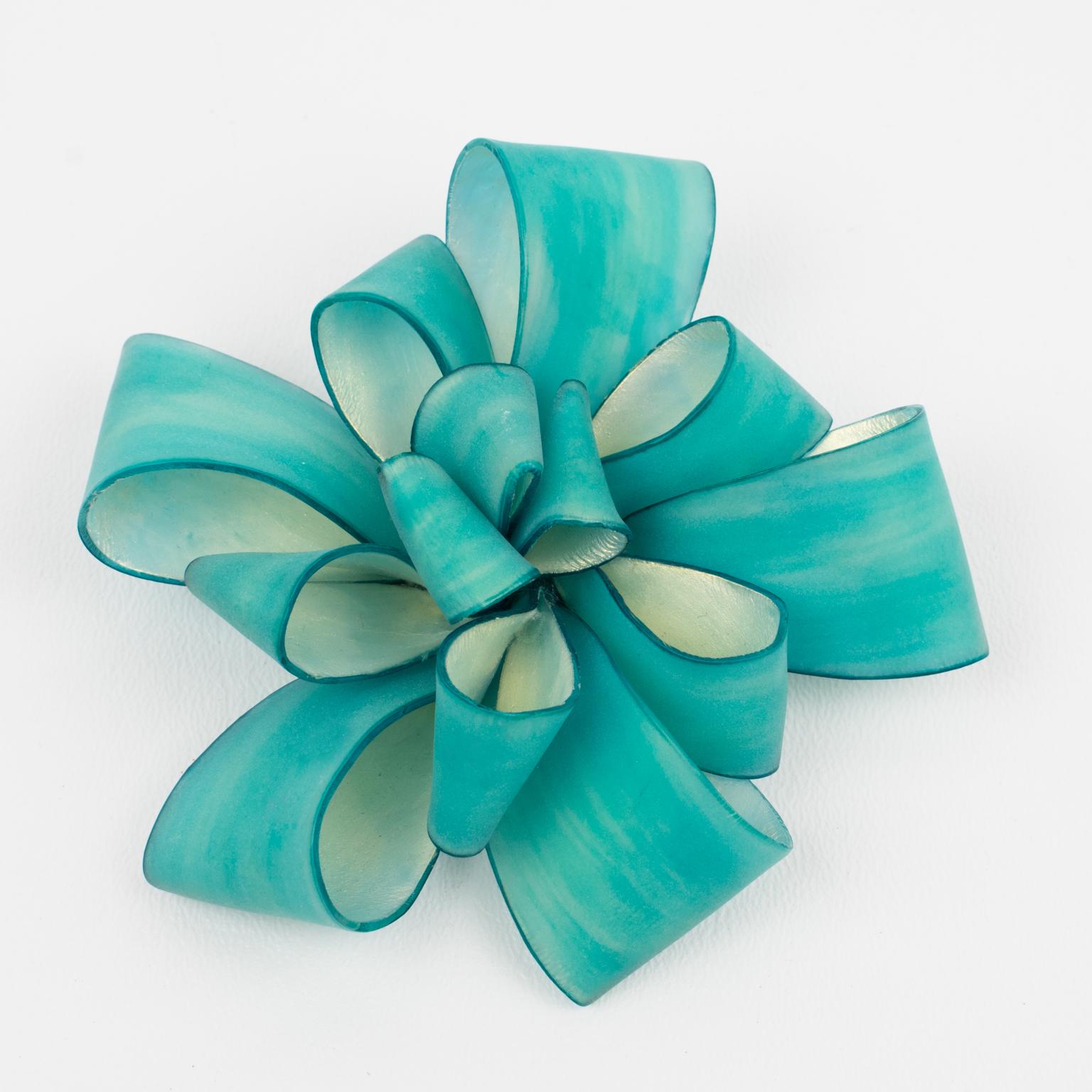 Modern Cilea Paris Giant Turquoise Resin Ribbon Brooch For Sale