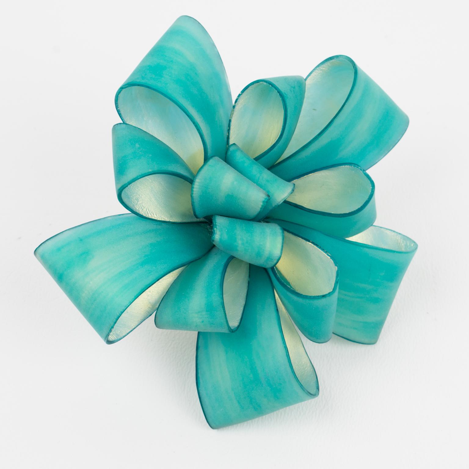 Cilea Paris Giant Turquoise Resin Ribbon Brooch For Sale 2