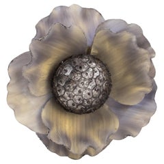 Cilea Paris Gray and Gold Anemone Flower Resin Pin Brooch