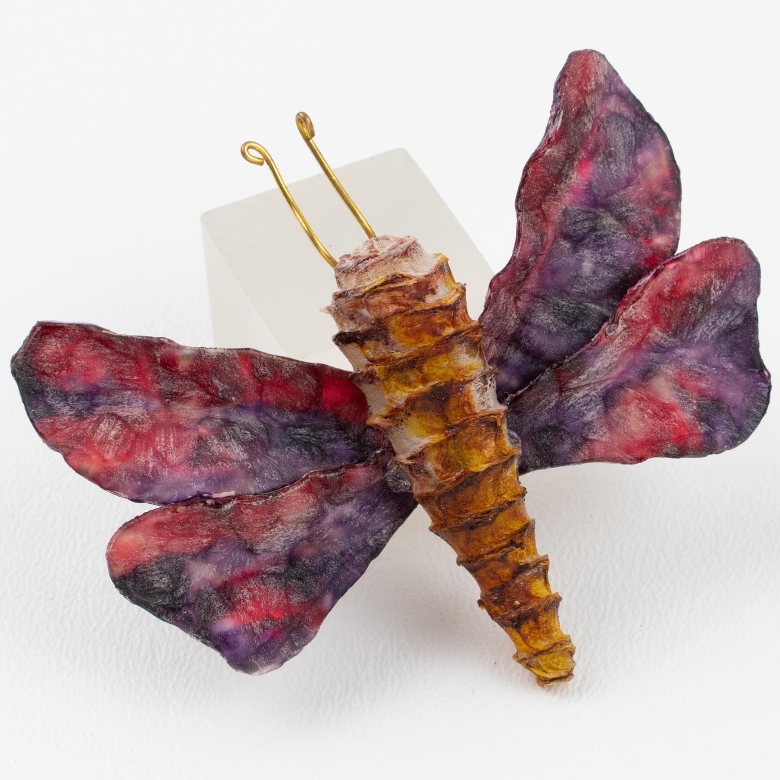 Broche Cilea París Tallado Mariposa Violeta y Óxido Moderno