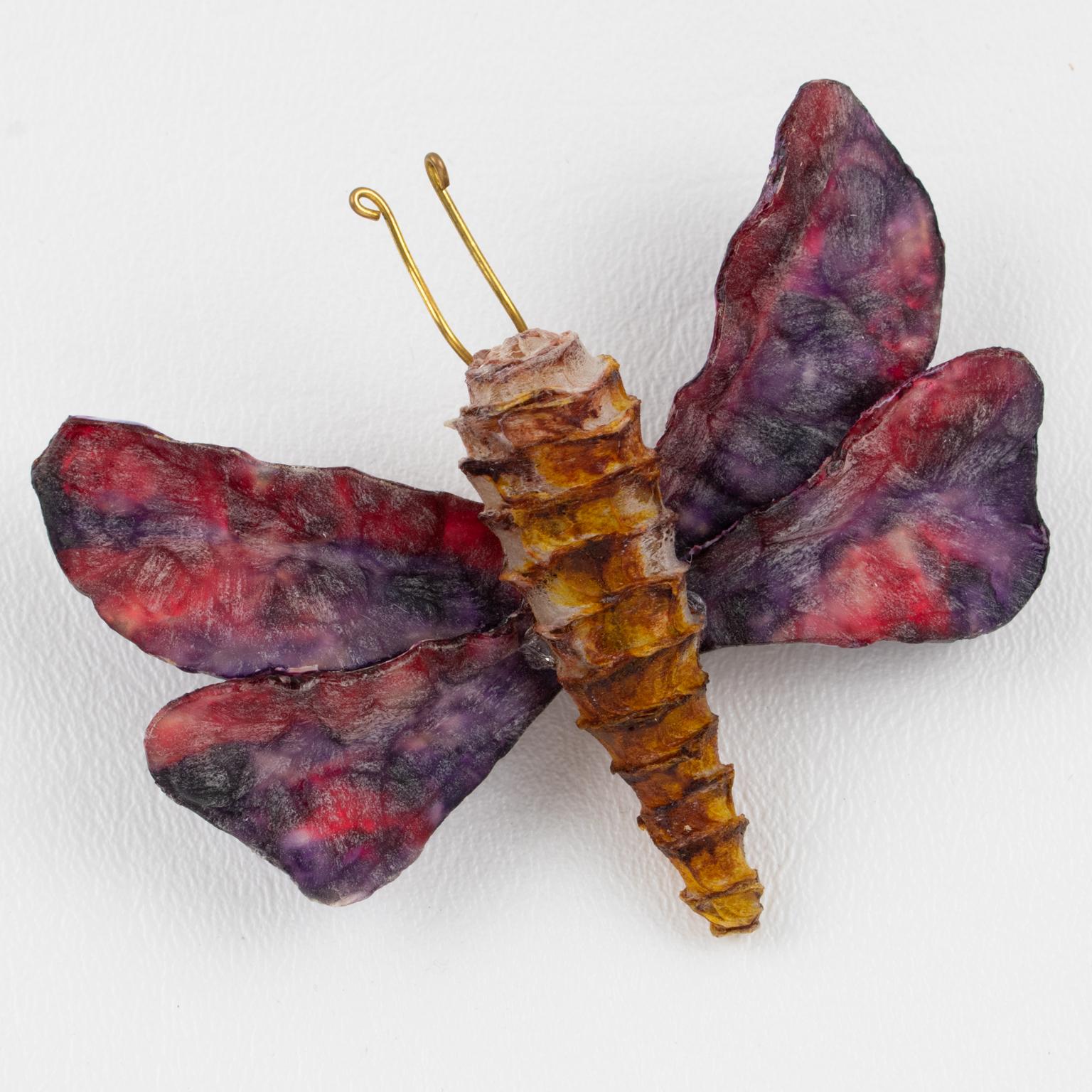Femenino o masculino Broche Cilea París Tallado Mariposa Violeta y Óxido