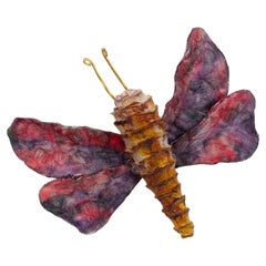 Cilea Paris Purple and Rust Butterfly Carved Brooch