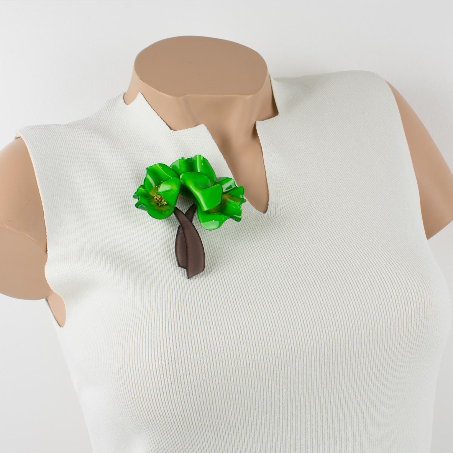 Modern Cilea Paris Oversized Resin Pin Brooch Green Poppy Flower