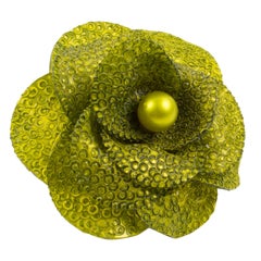 Cilea Paris Oversized Resin Pin Brooch Green Poppy Flower