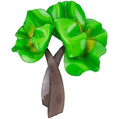 Cilea Paris - Broche en résine surdimensionnée - Fleur de pavot vert