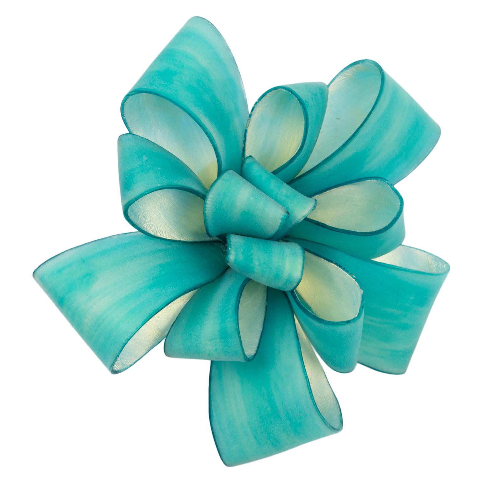 Cilea Paris Oversized Turquoise Resin Ribbon Pin Brooch For Sale