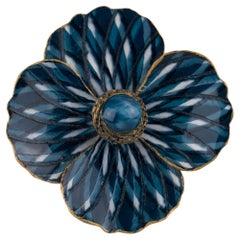 Cilea Paris Broche de resina azul petróleo Flor gigante