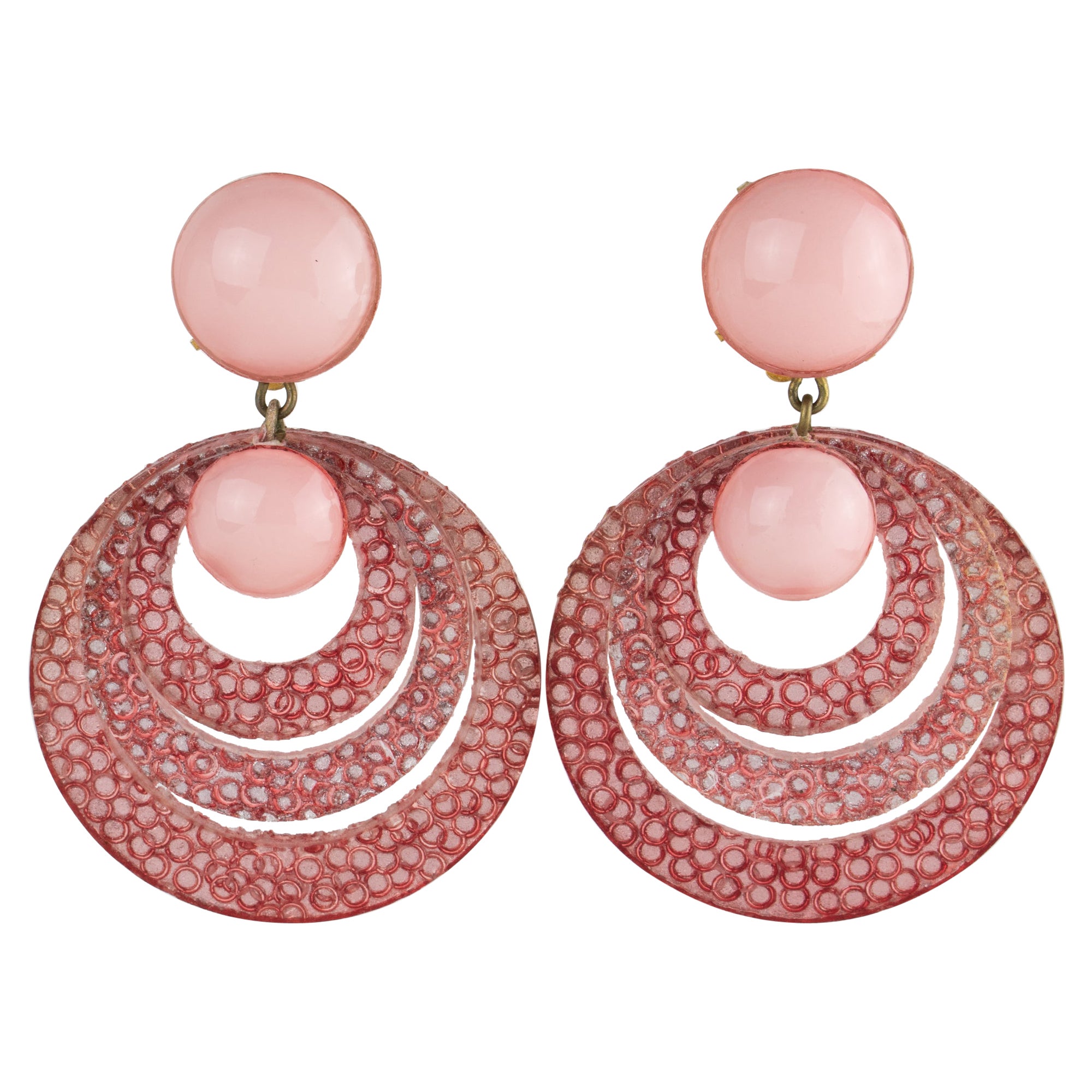 Cilea Paris Puder rosa Harz Clip Ohrringe baumeln Multi-Ringe