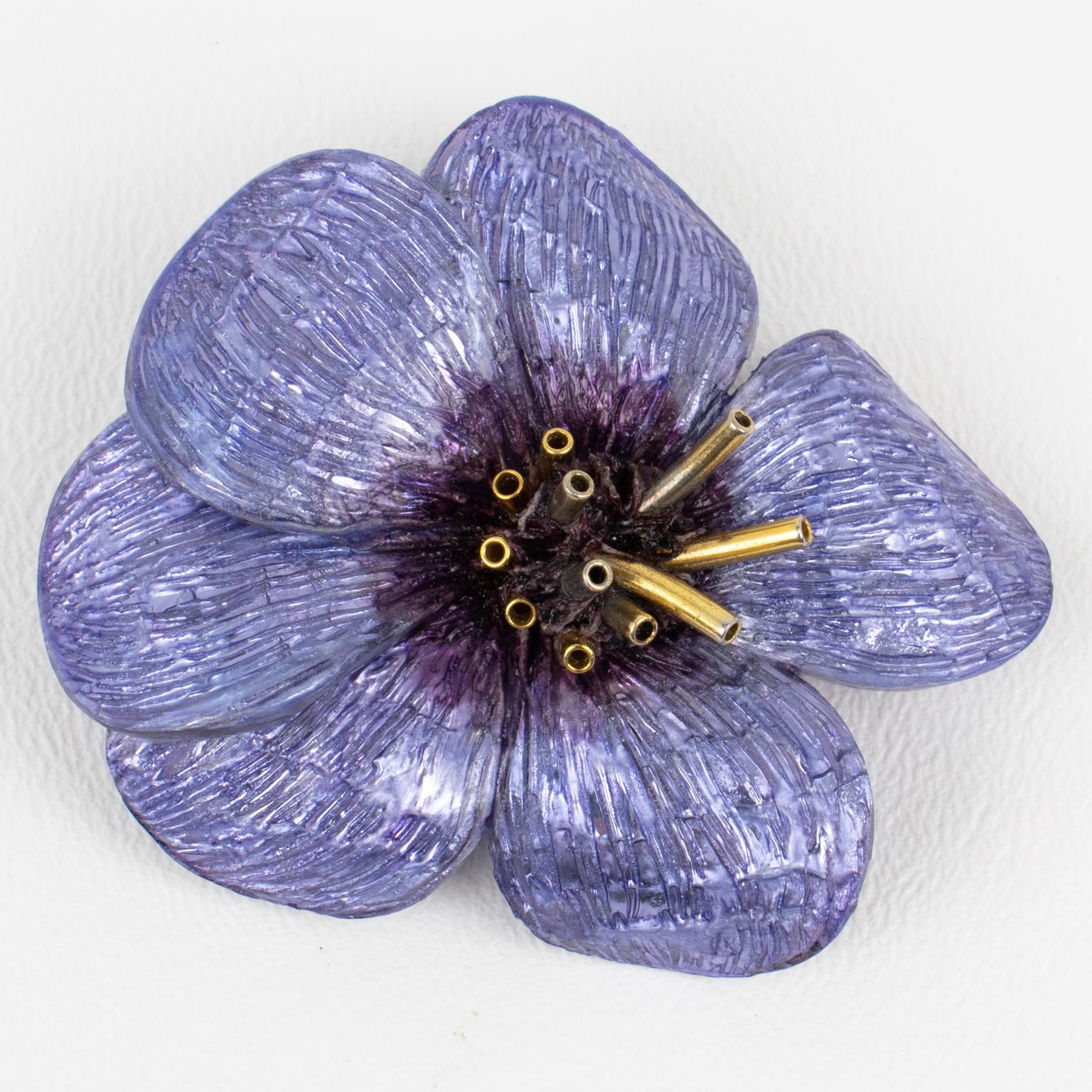 Romantic Cilea Paris Purple Lavender Poppy Flower Resin Pin Brooch