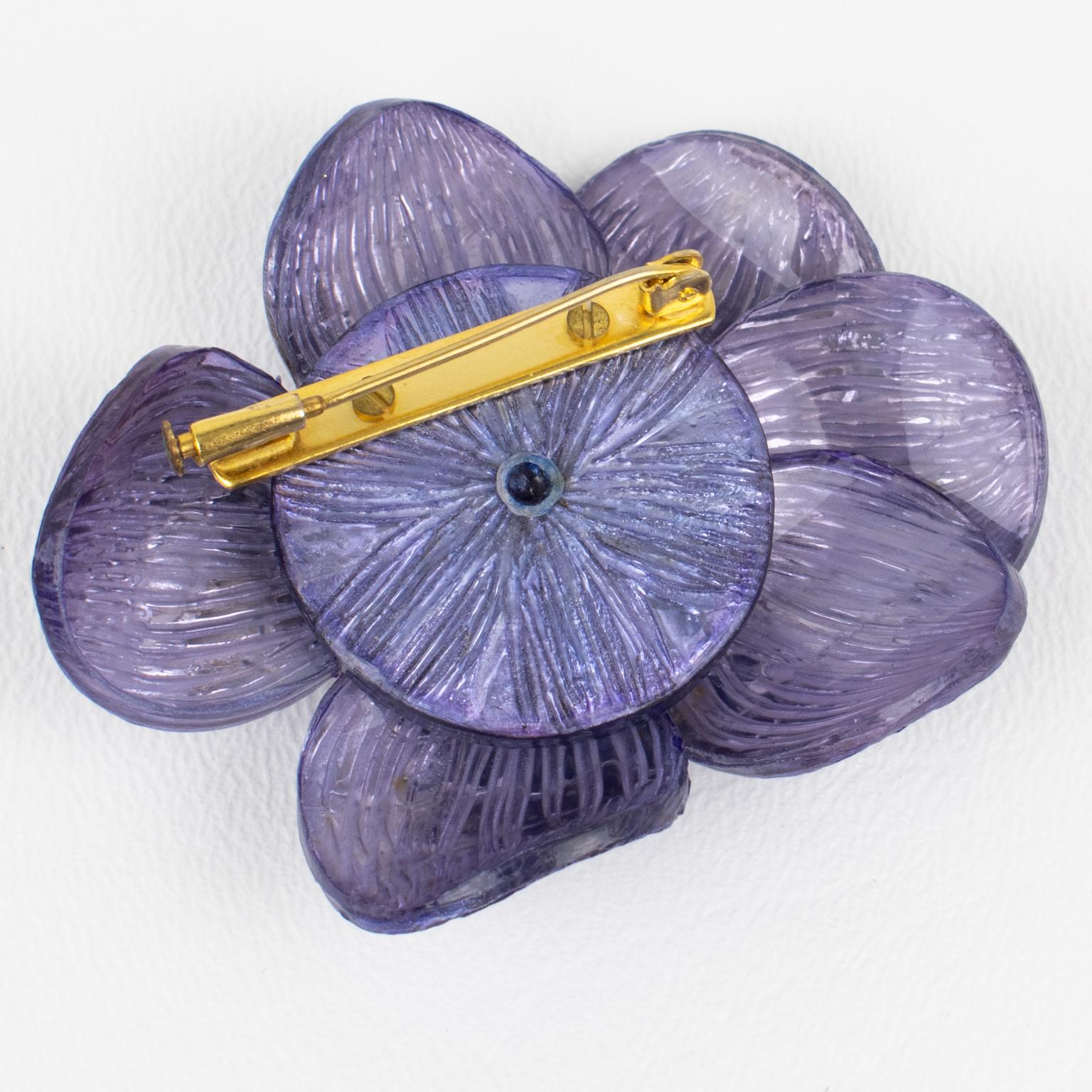 Cilea Paris Purple Lavender Poppy Flower Resin Pin Brooch In Excellent Condition In Atlanta, GA