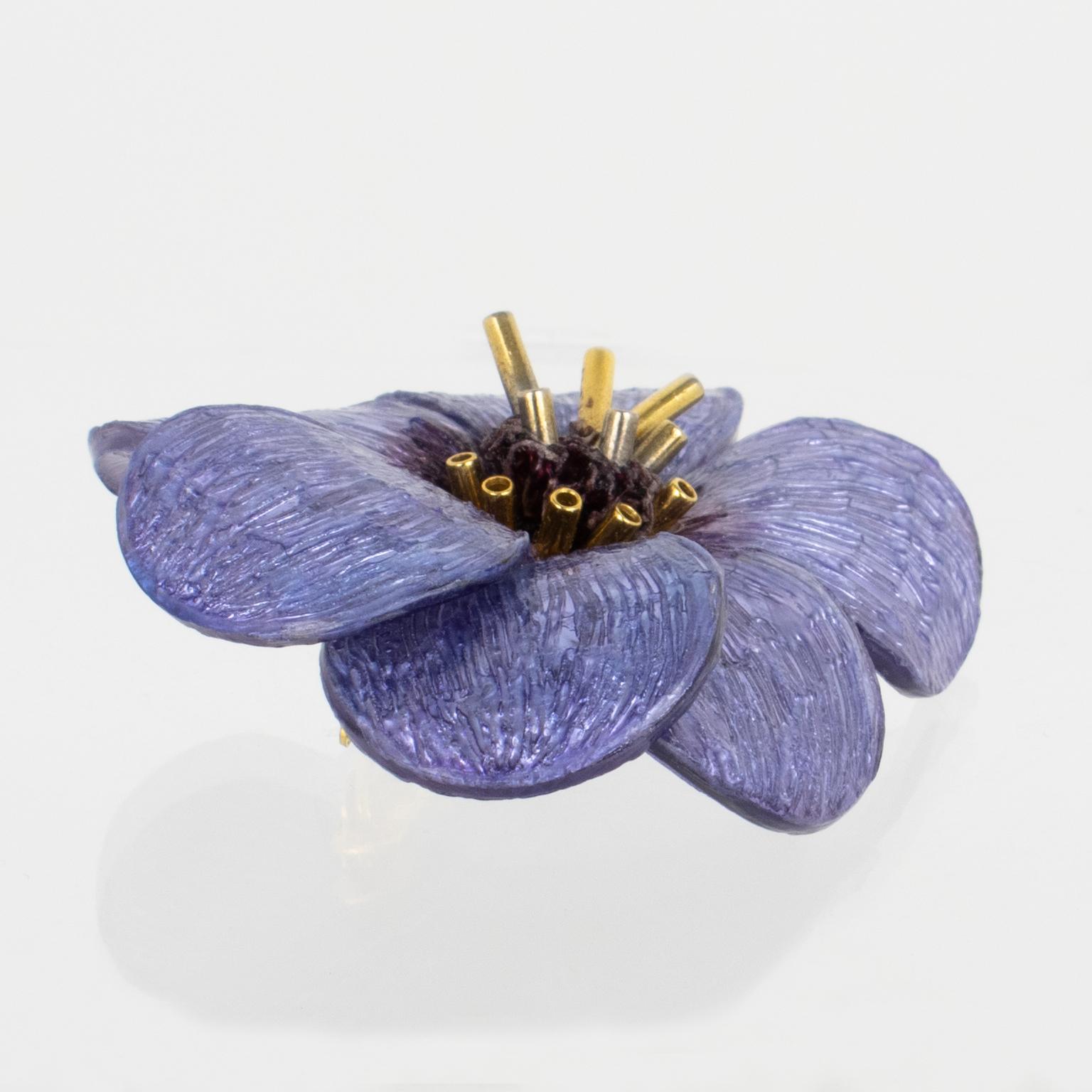 Women's or Men's Cilea Paris Purple Lavender Poppy Flower Resin Pin Brooch