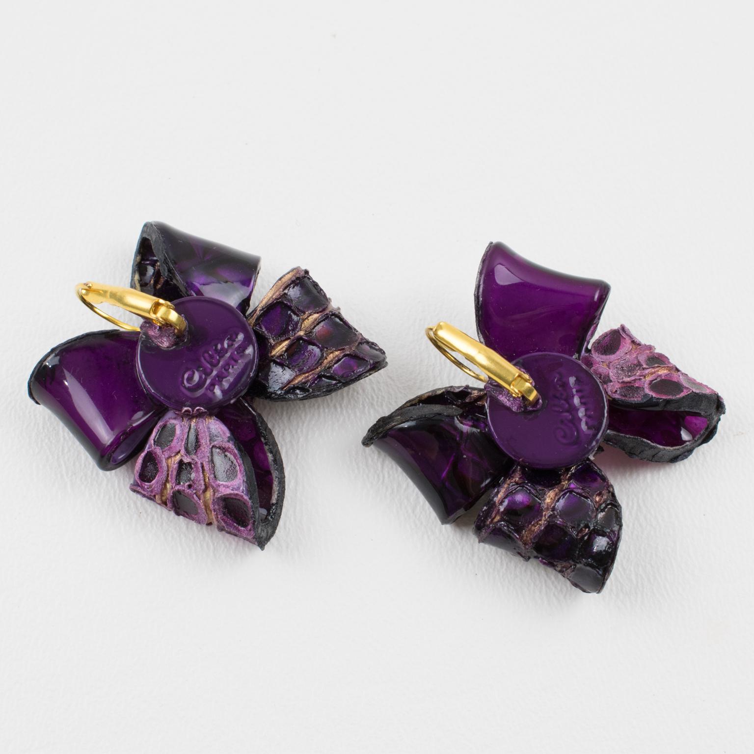 Modern Cilea Paris Purple Resin Butterfly Pierced Earrings For Sale