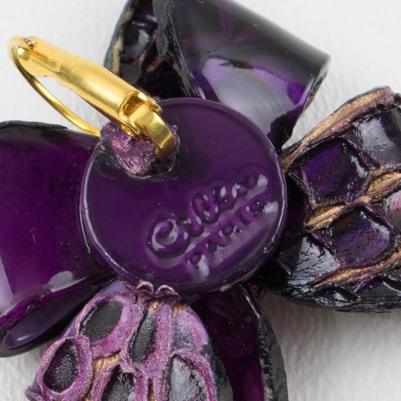 Cilea Paris Purple Resin Butterfly Pierced Earrings In Excellent Condition For Sale In Atlanta, GA