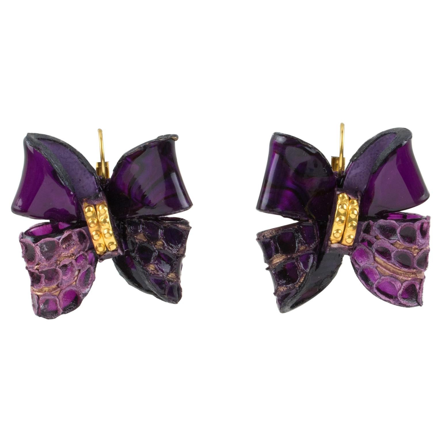 Cilea Paris Purple Resin Butterfly Pierced Earrings For Sale