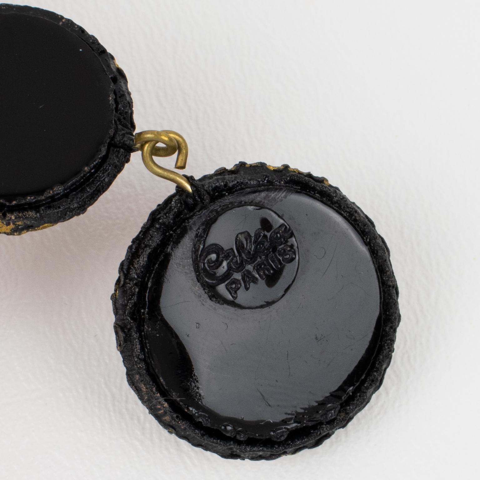 Femenino o masculino Pendientes colgantes de resina roja, beige y morada Cilea Paris en venta