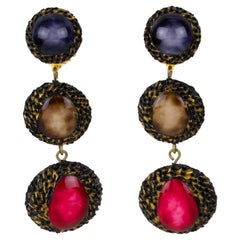 Cilea Paris Red, Beige and Purple Resin Dangle Clip Earrings