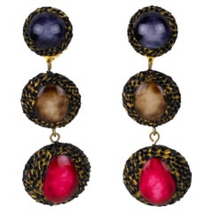 Cilea Paris Orecchini a clip in resina rossa, beige e viola