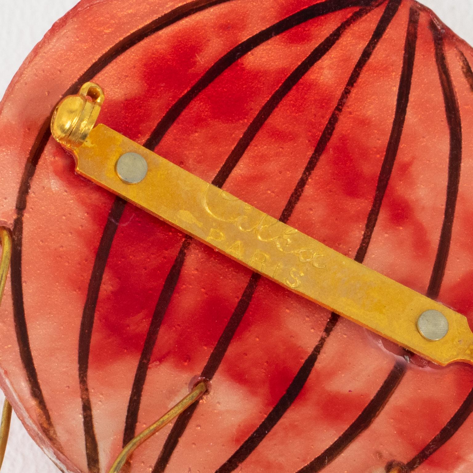 Women's or Men's Cilea Paris Resin Brooch Red and Brown Air Balloon