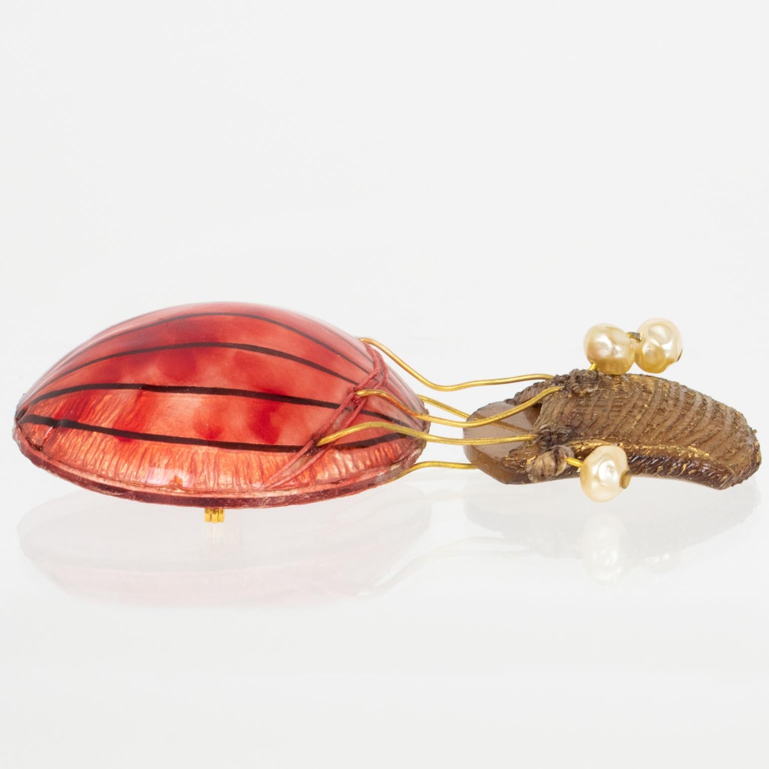 Cilea Paris Resin Brooch Red and Brown Air Balloon 1