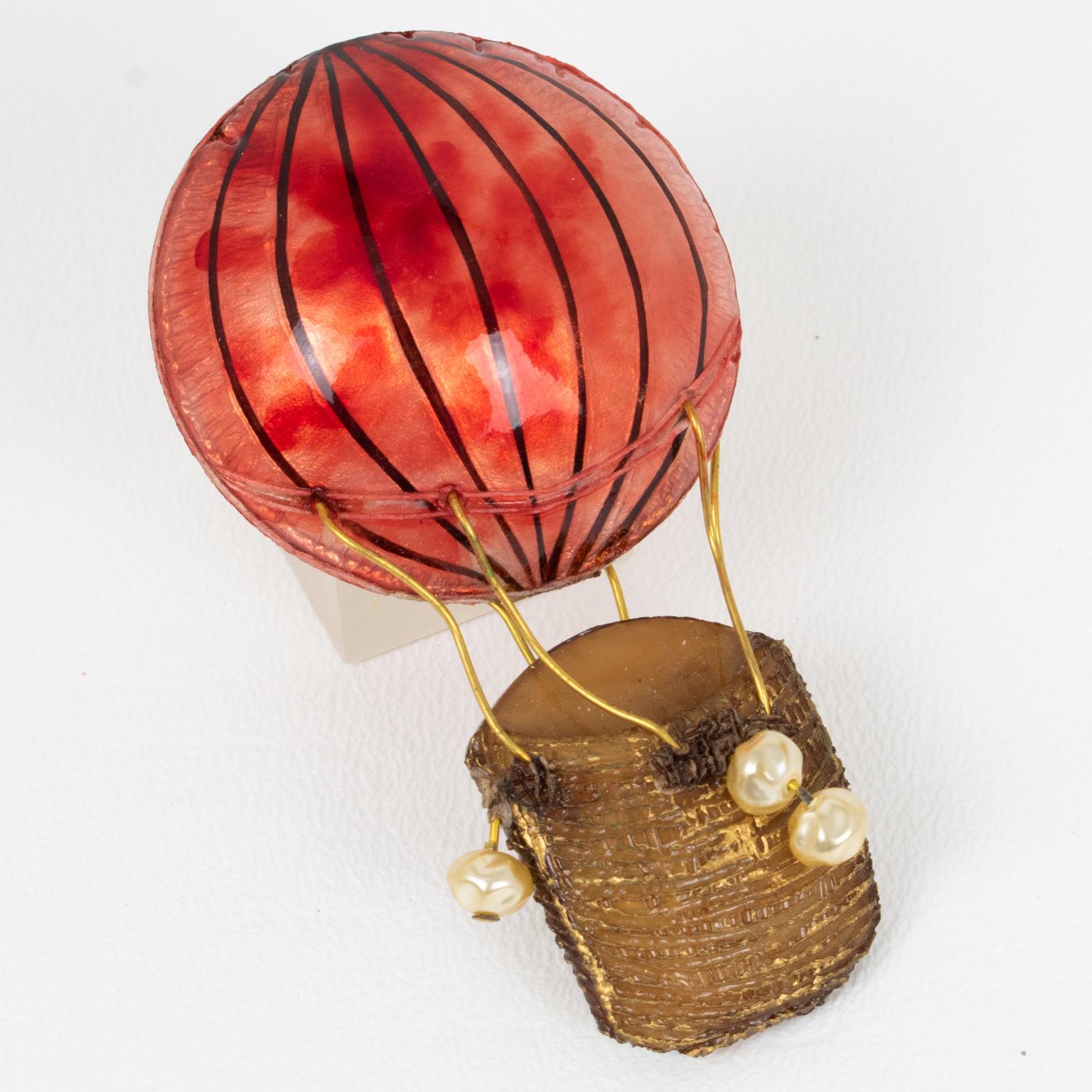 Cilea Paris Resin Brooch Red and Brown Air Balloon 2