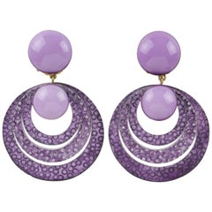 Cilea Paris Resin Clip Earrings Dangle Purple Rings
