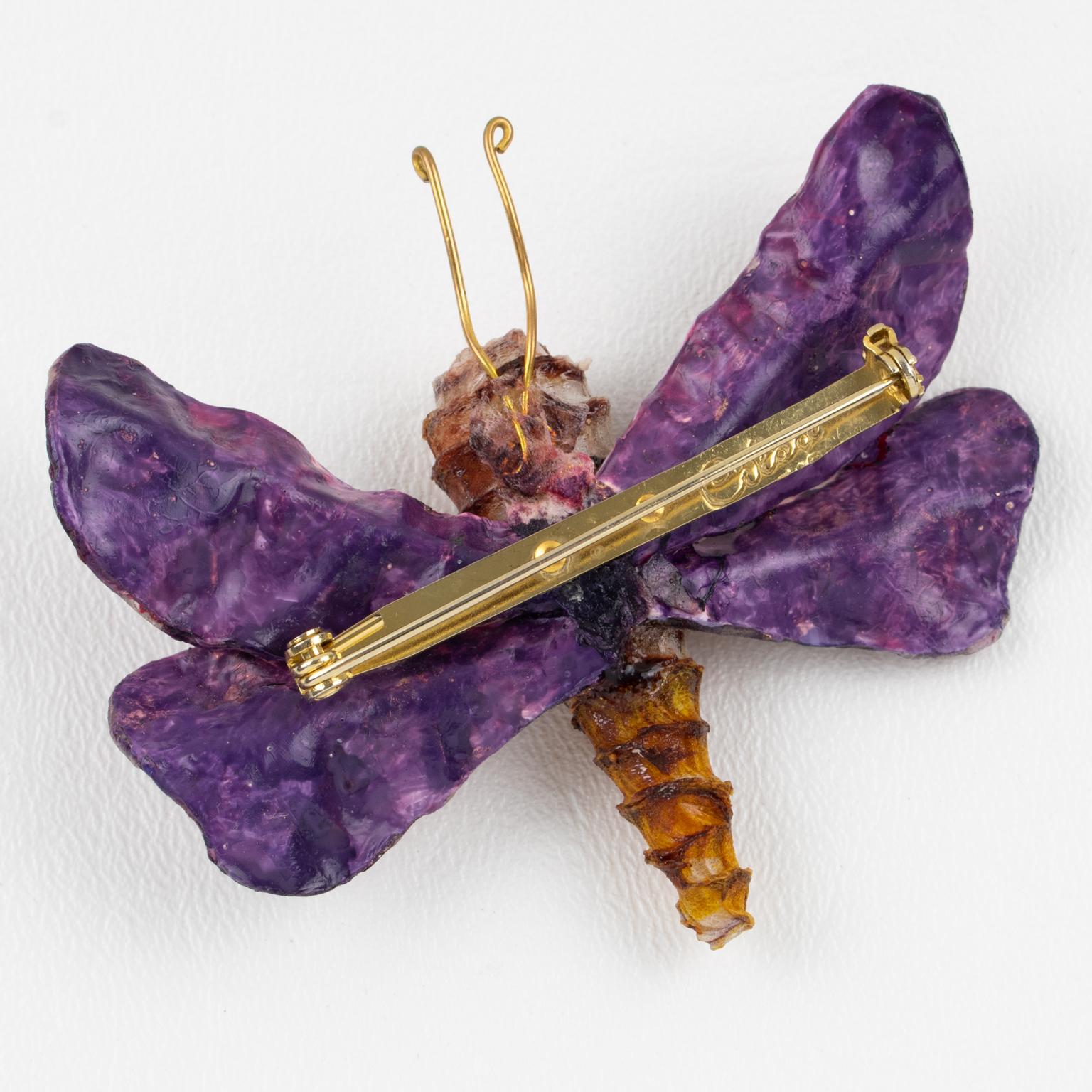 Women's or Men's Cilea Paris Resin Pin Brooch Multicolor Huge Butterfly For Sale