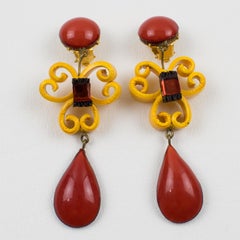 Cilea Paris - Boucles d'oreilles à clip en résine safran et citrouille
