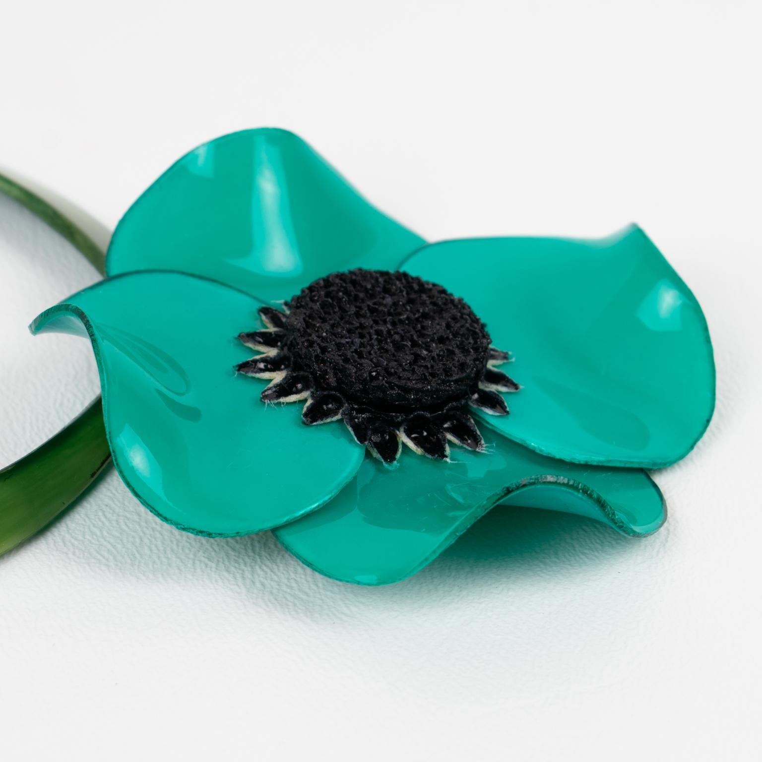 Cilea Paris Turquoise Green Poppy Flower Resin Necklace For Sale 5