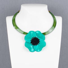 Cilea Paris Turquoise Green Poppy Flower Resin Necklace