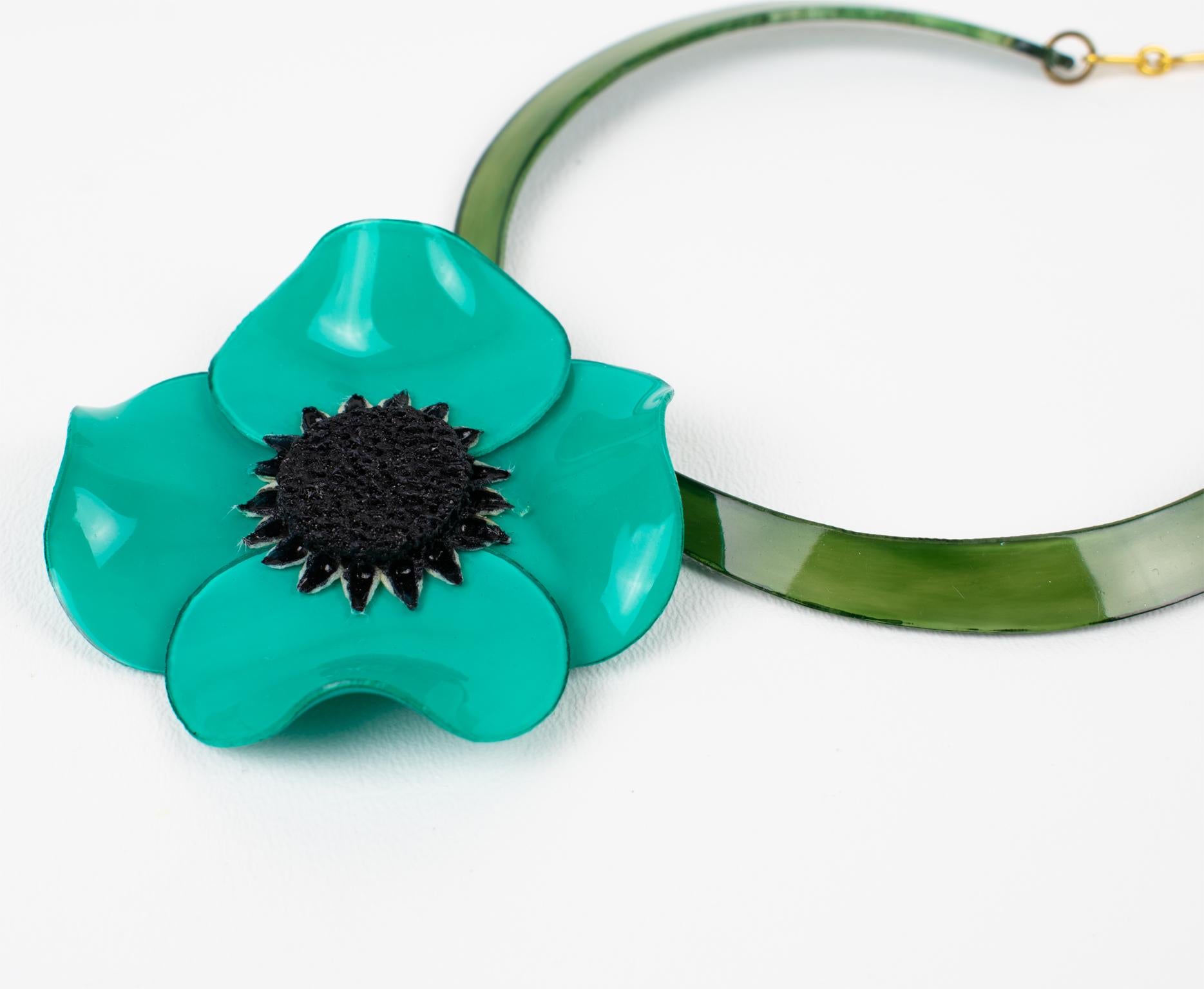 Cilea Paris Turquoise Green Poppy Flower Resin Necklace For Sale 1