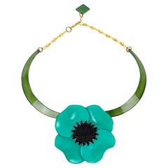 Cilea Paris Turquoise Green Poppy Flower Resin Necklace