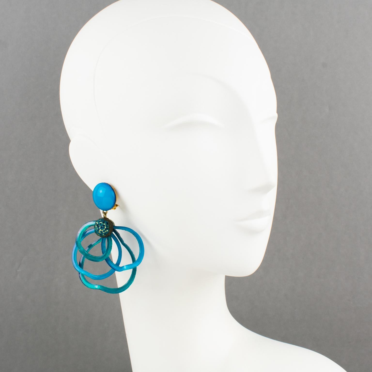 Cilea Paris Turquoise Resin Dangle Clip Earrings For Sale 3