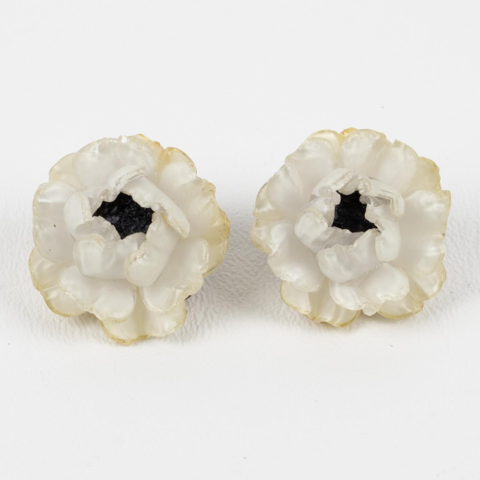 Pendientes de clip de resina rosa blanca Cilea Paris Romántico en venta
