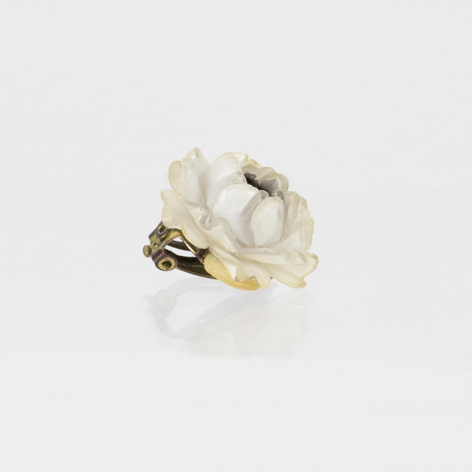 Cilea Paris White Rose Resin Clip Earrings For Sale 1