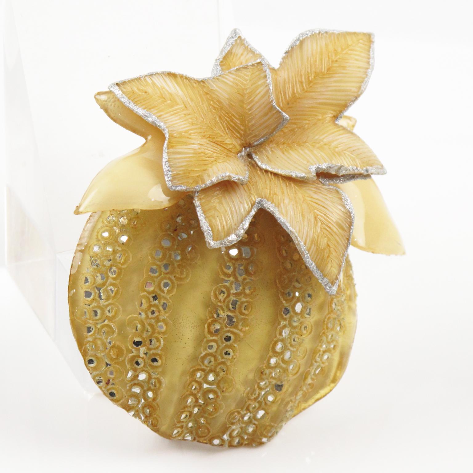 Cilea Paris Yellow and Glitter Pumpkin Resin Brooch In Excellent Condition For Sale In Atlanta, GA