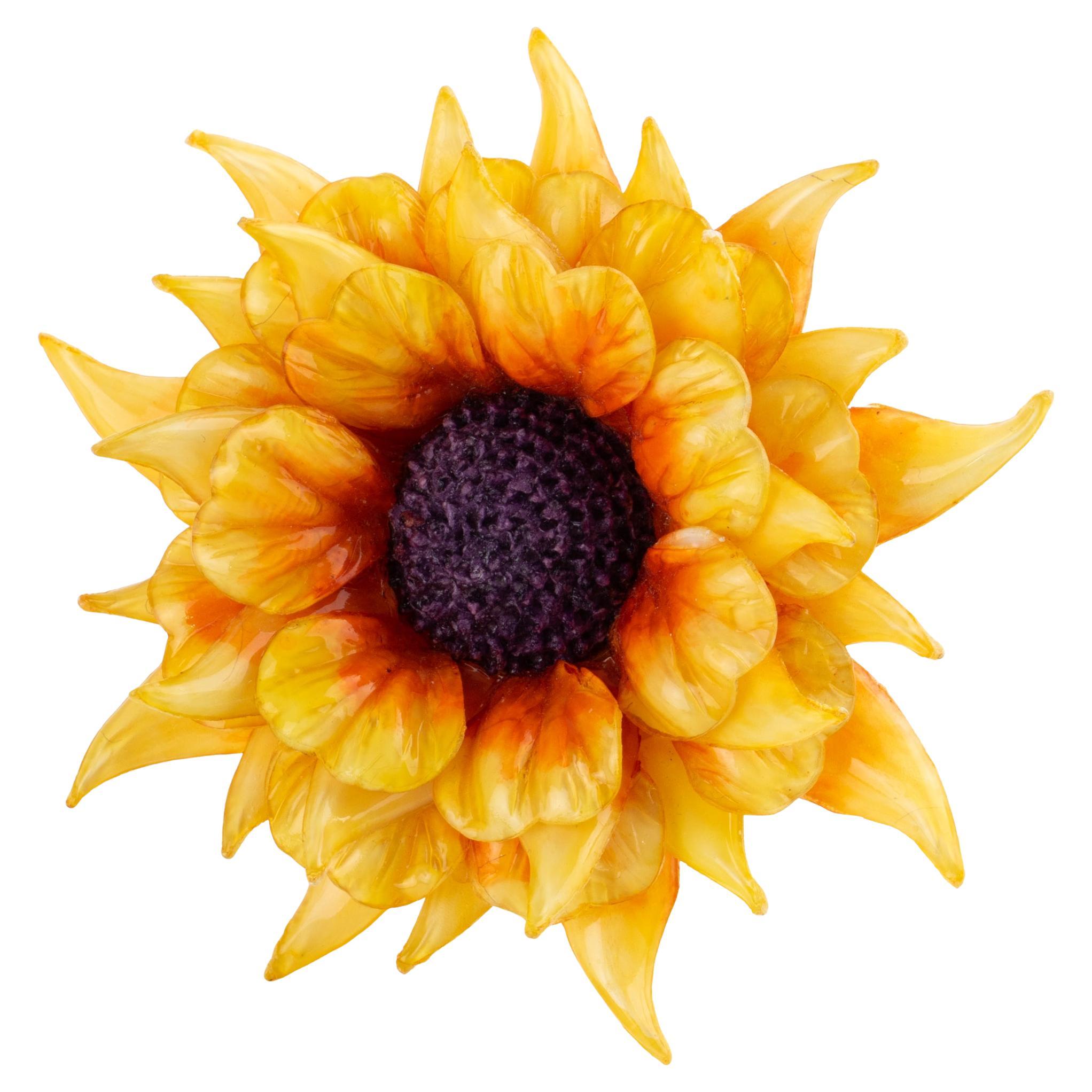 Cilea Paris Gelbe und orangefarbene Brosche aus Harz Riesige Sonnenblume
