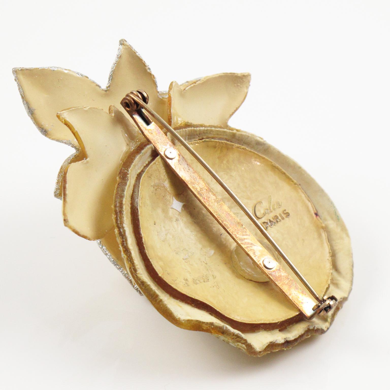 Cilea Paris Yellow and Glitter Pumpkin Resin Brooch For Sale 1