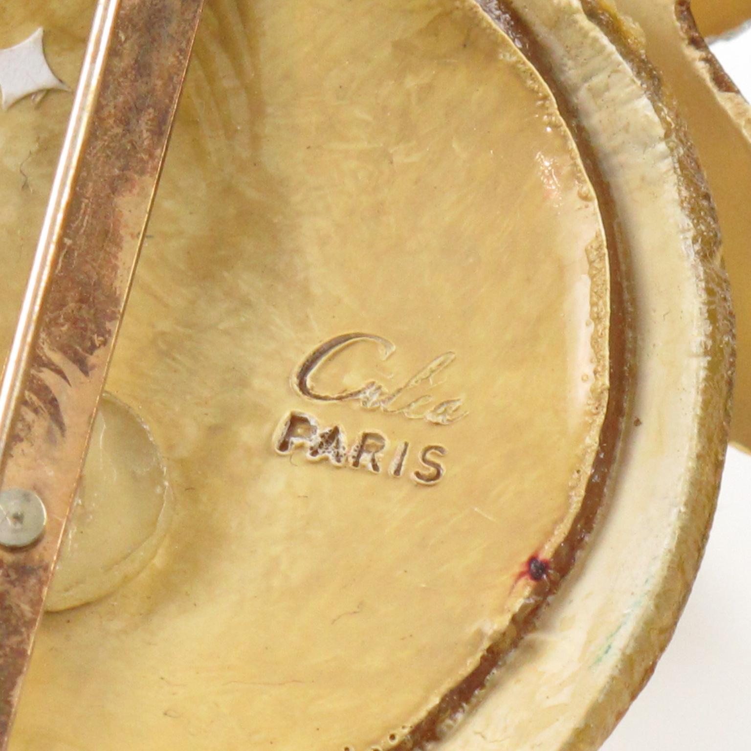 Cilea Paris Yellow and Glitter Pumpkin Resin Brooch For Sale 2