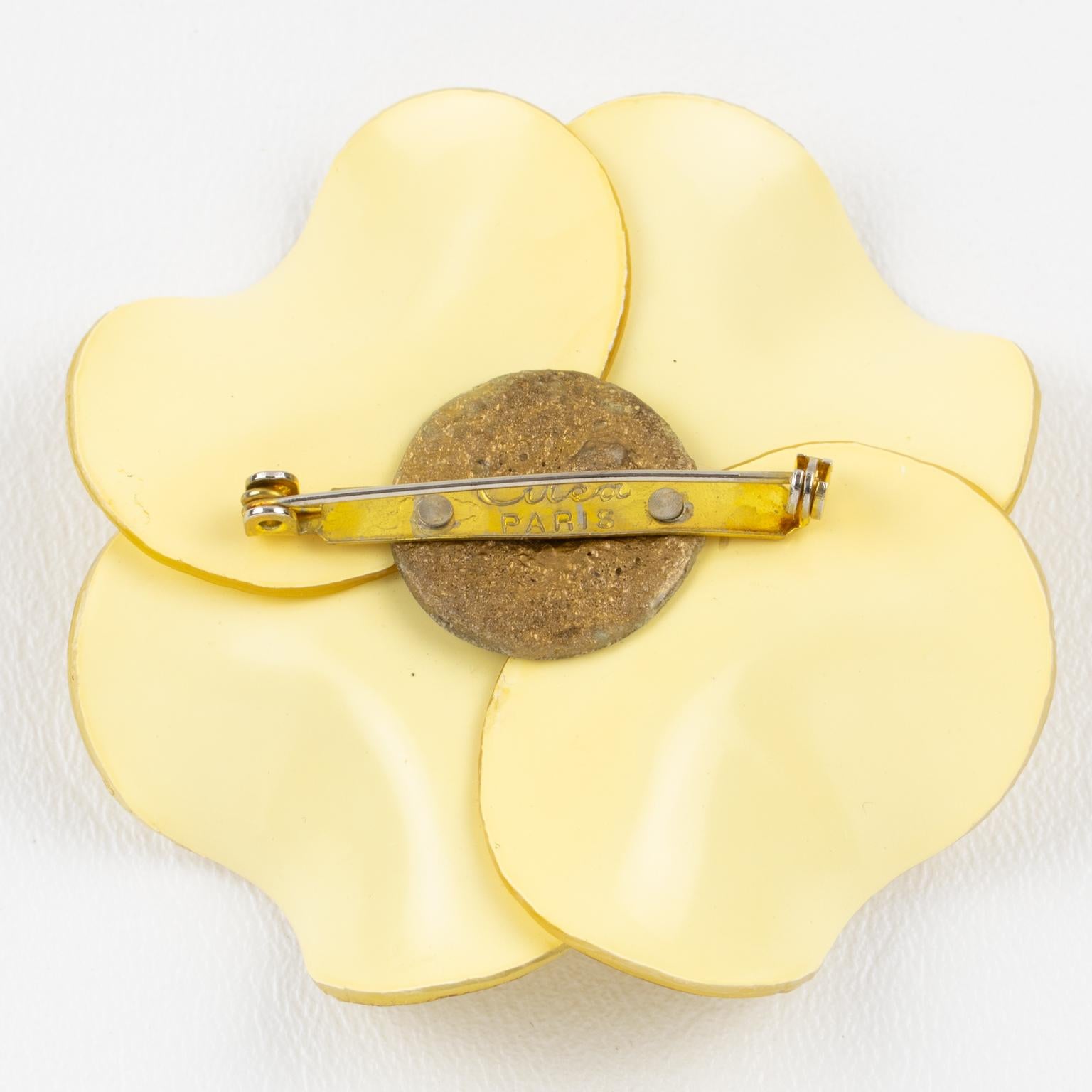Women's or Men's Cilea Paris Yellow Poppy Resin Pin Brooch For Sale
