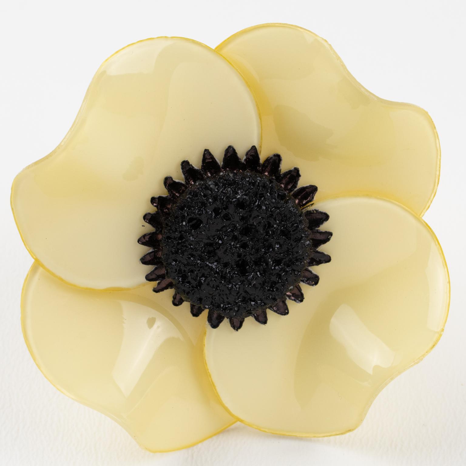 Women's or Men's Cilea Paris Yellow Poppy Resin Brooch For Sale