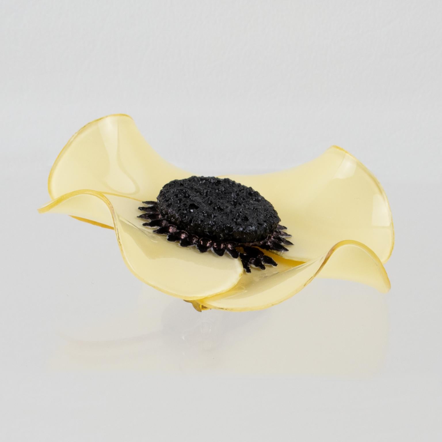 Cilea Paris Yellow Poppy Resin Pin Brooch For Sale 2