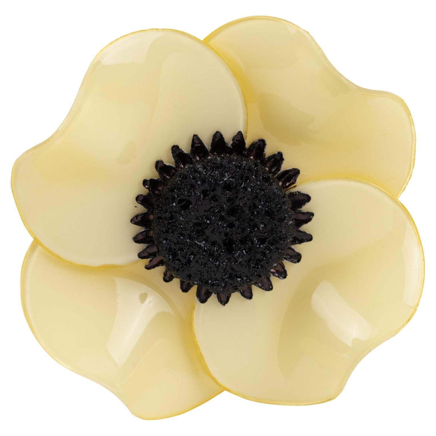 Cilea Paris Yellow Poppy Resin Pin Brooch For Sale