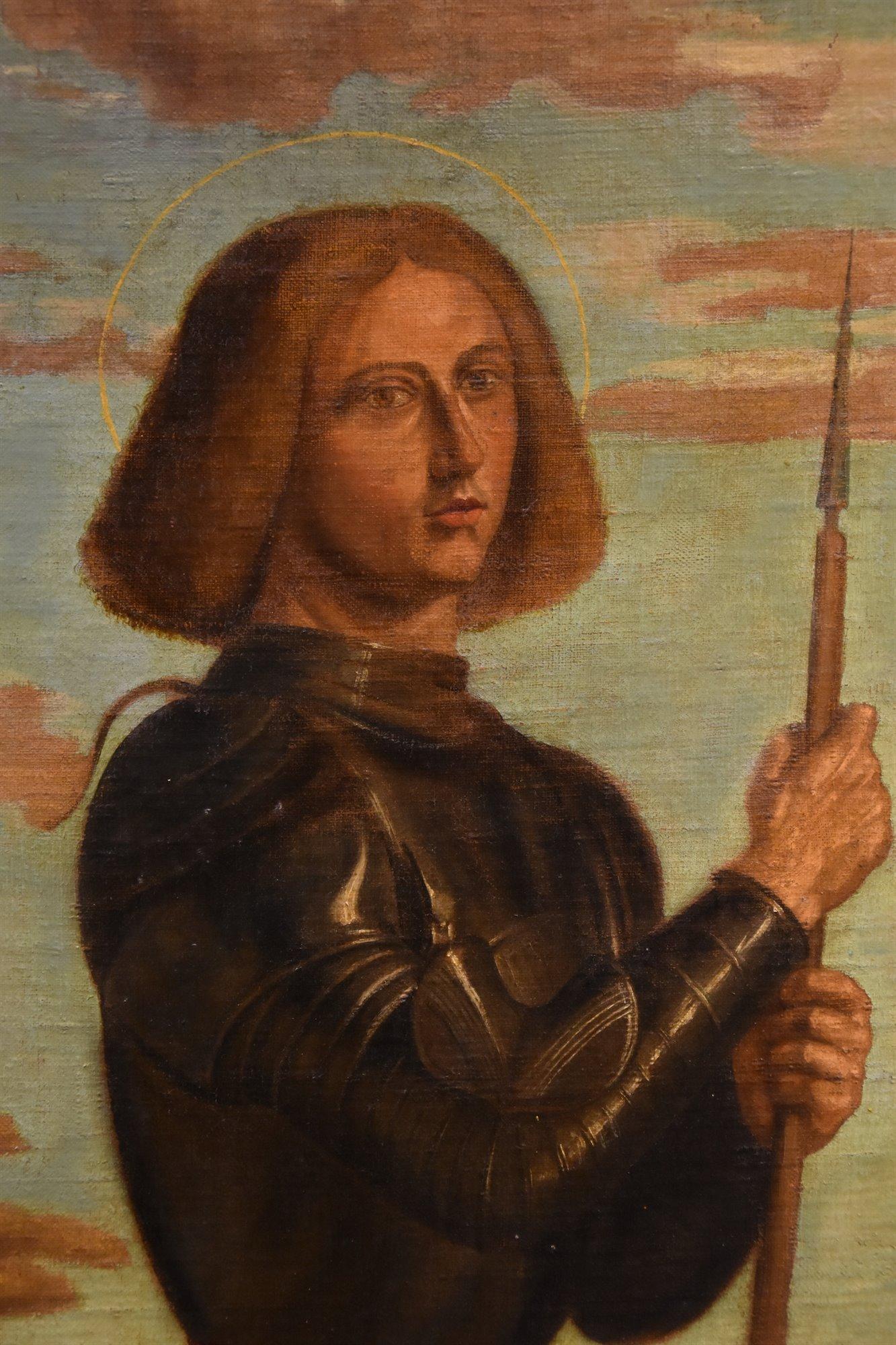Saint George 17/18. Jahrhundert Gemälde Cima Da Conegliano Oli auf Leinwand Alter Meister (Alte Meister), Painting, von Cima da CONEGLIANO (Conegliano c. 1449 - Conegliano c. 1517)