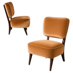 Cimo, 1955 - Pair of Brazilian Modern Lounge Armchairs in Imbuia & Camel Mohair