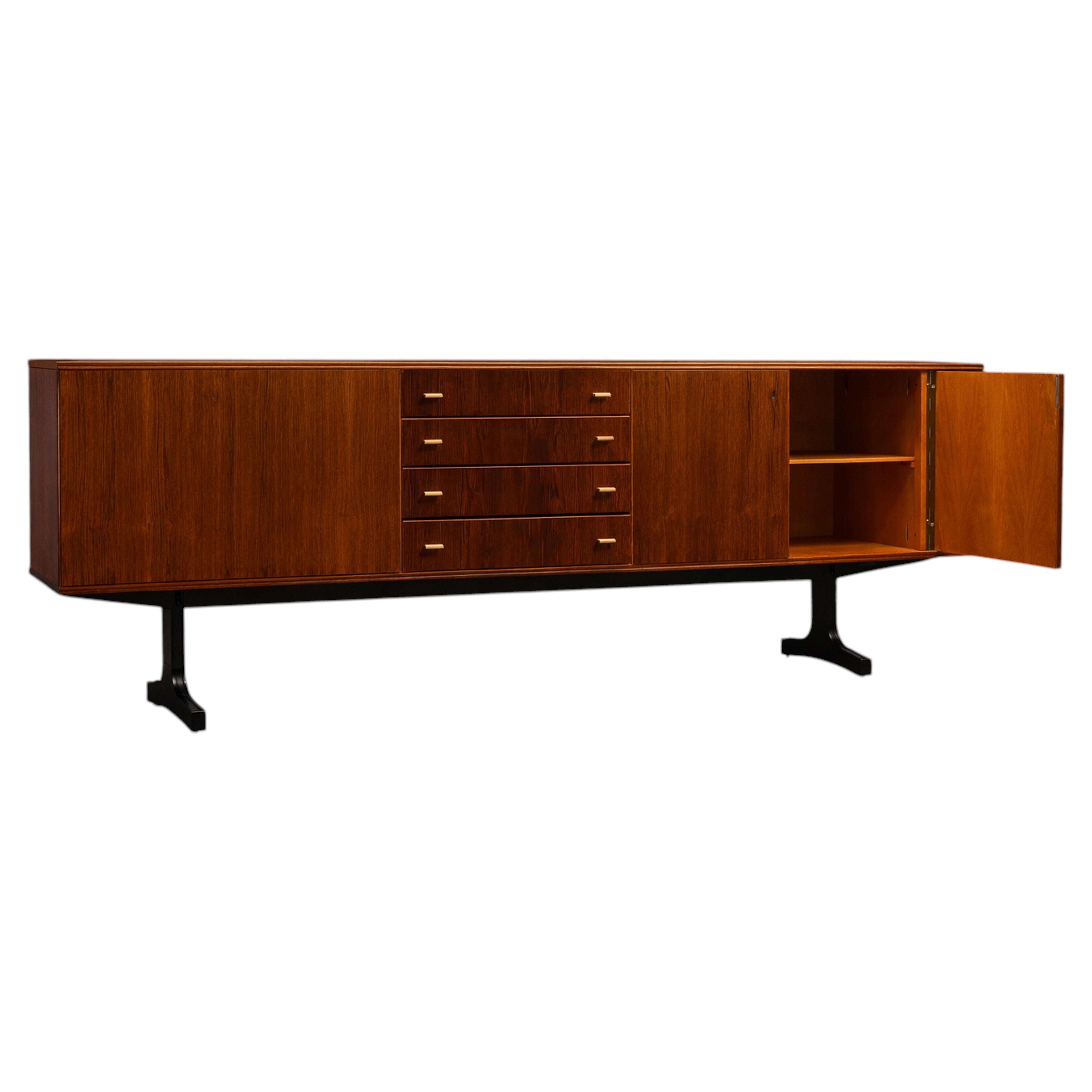 Cimo Brazilian Rosewood Credenza with Ebony-Finished Legs & Brass hardware