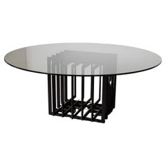 Large Dining table in Glass and Metal, 1980s